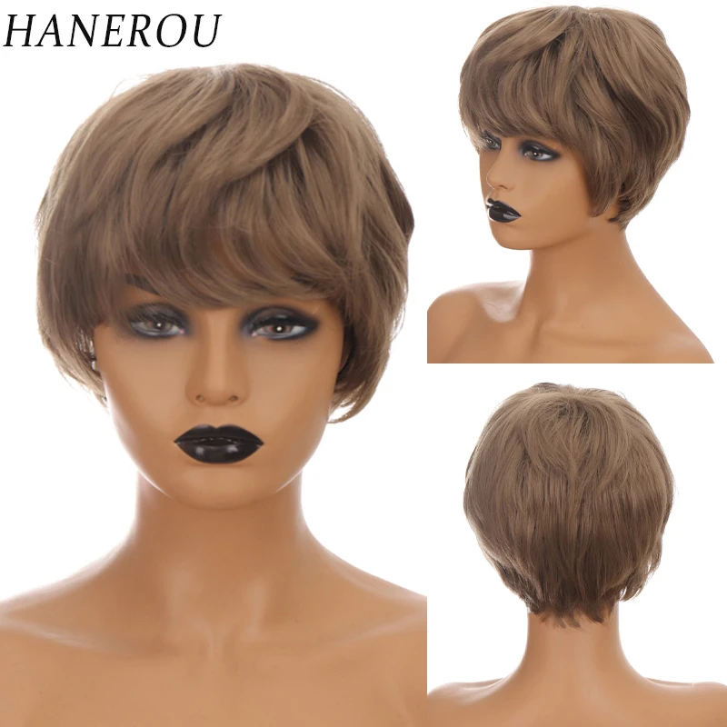HANEROU Synthetic Short Pixie Cut Wig Women Natural Straight for Cosplay Daily Wig High Temperature Fiber