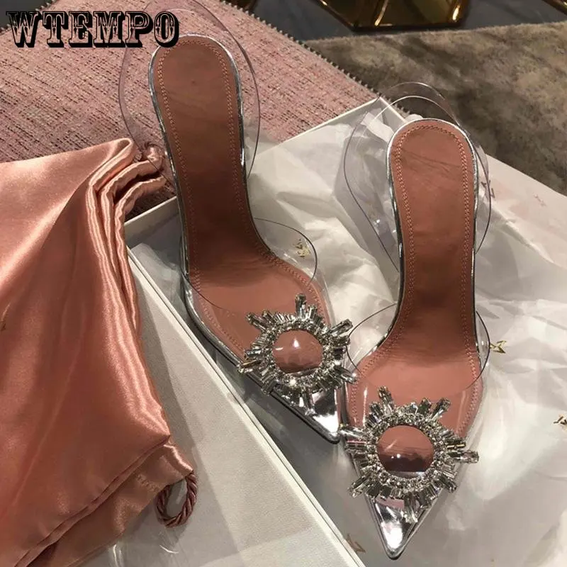 

WTEMPO Summer New Transparent Sandals Women Fashion Stiletto Pumps Lady Pointed Toe Versatile Casual Single High Heel Slippers