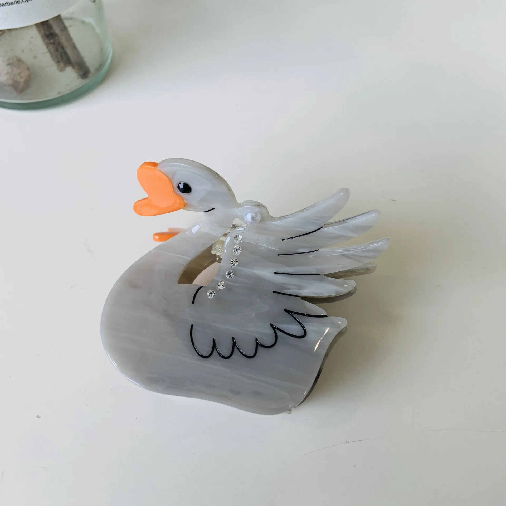 Damen-Clip, Vogel-Acetat-Clip, schwarzer Schwan-Clip, Leopardenmuster, Vogel, Tier, Papagei, Haar-Accessoires, einfache, lustige Hai-Clip-Mode_voghion.com