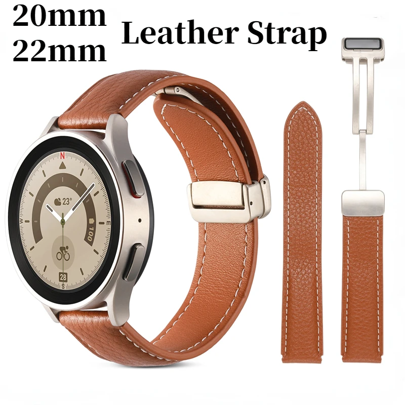 

22mm 20mm Leather Strap For Samsung Galaxy watch 6/4/5/5 Pro Active 2 Huawei watch 3 GT 3 Magnetic Watchband For Amazfit GTR/GTS