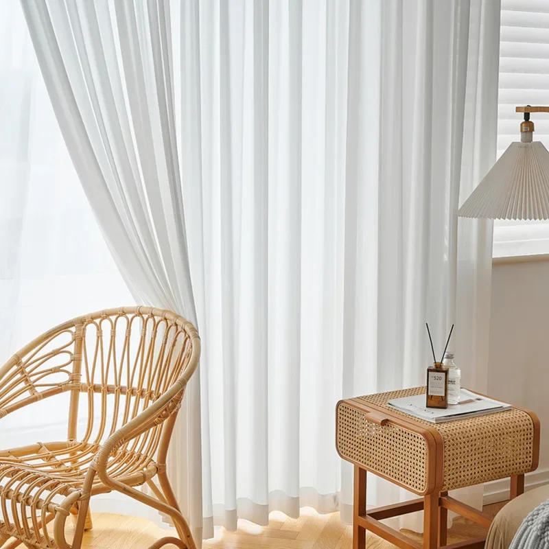 Modern Luxury White Chiffon Tulle Sheer Curtains for Living Room Bedroom Elegant Window Treatment Decor Drapes Shades Cover 3