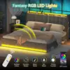 Queen Bed Frame with Storage Headboard & LED Lights, Upholstered Bed Frame Queen Size with Charging Station 3