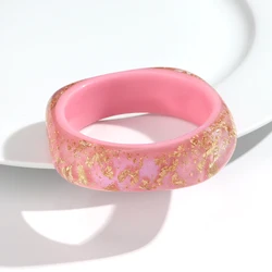 Elegant Gold Foil Irregular Square Wide Bangle - Trendy Resin Geometric Bracelet Statement Jewelry Gift (Square - pink)