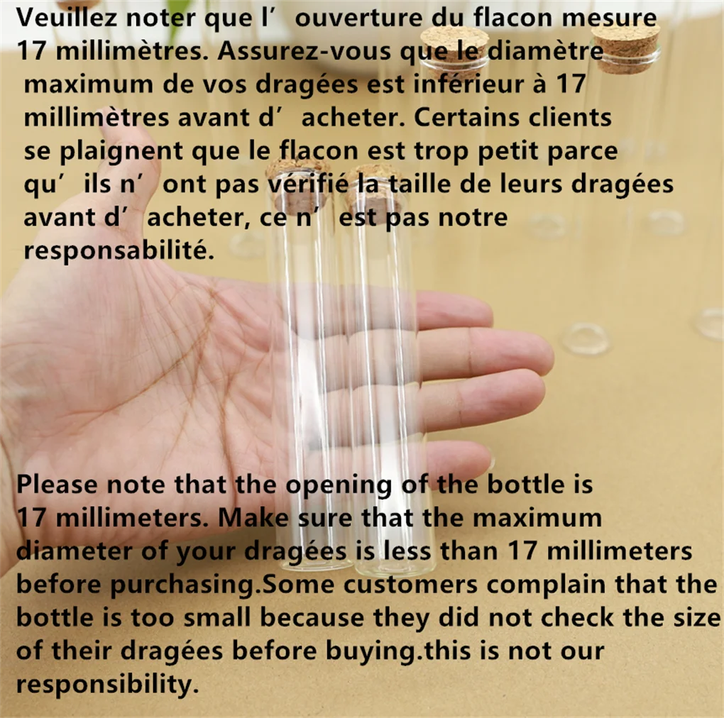 50 PCS Mini Wedding Glass jar candy dragees Glass bottle Wedding Test tube Party Diameter 22mm Small Cork bottle dragee Tube glass bottles mini glass bottles mini perfume bottles