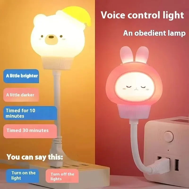 Smart Voice Control Moon Night Light Rabbit Cat USB Bedside Animal Lamp for Kids Nursery Voice Activated Bedroom Light