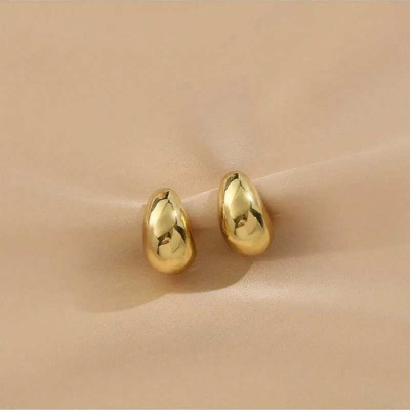 Retro Glossy Water Droplet Hanging Women's Earrings Lightweight Hollow Thick Teardrop Gold Silver Thick Hoops Fashion Jewelry