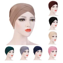 

Women Muslim Hijab Forehead Cross Muslim Turban Pure Color Stretch Cotton Inner Hijabs for Caps Women Head Scarf Hijab Bonnet
