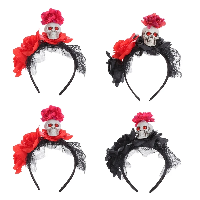 

Skull Headband Rose Flower Crown Hairband Day of The Dead Headband Halloween Tiaras And Crown Halo Flower Headband