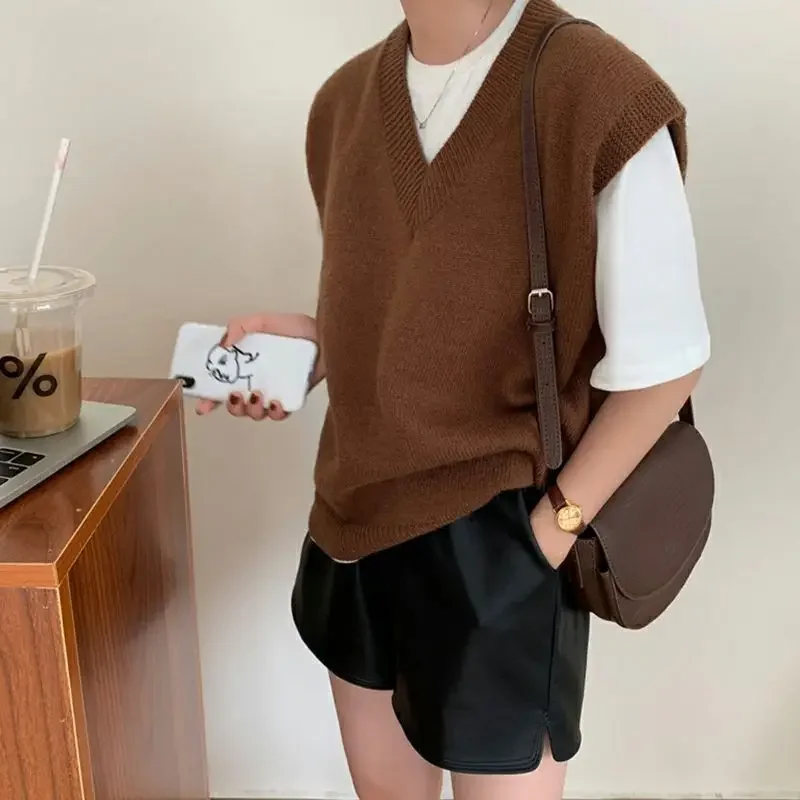 

Sweater Vests Women Preppy Style Korean V-neck High Street Soft Autumn Fashion Comfortable All-match Solid Sleeveless Knitwear