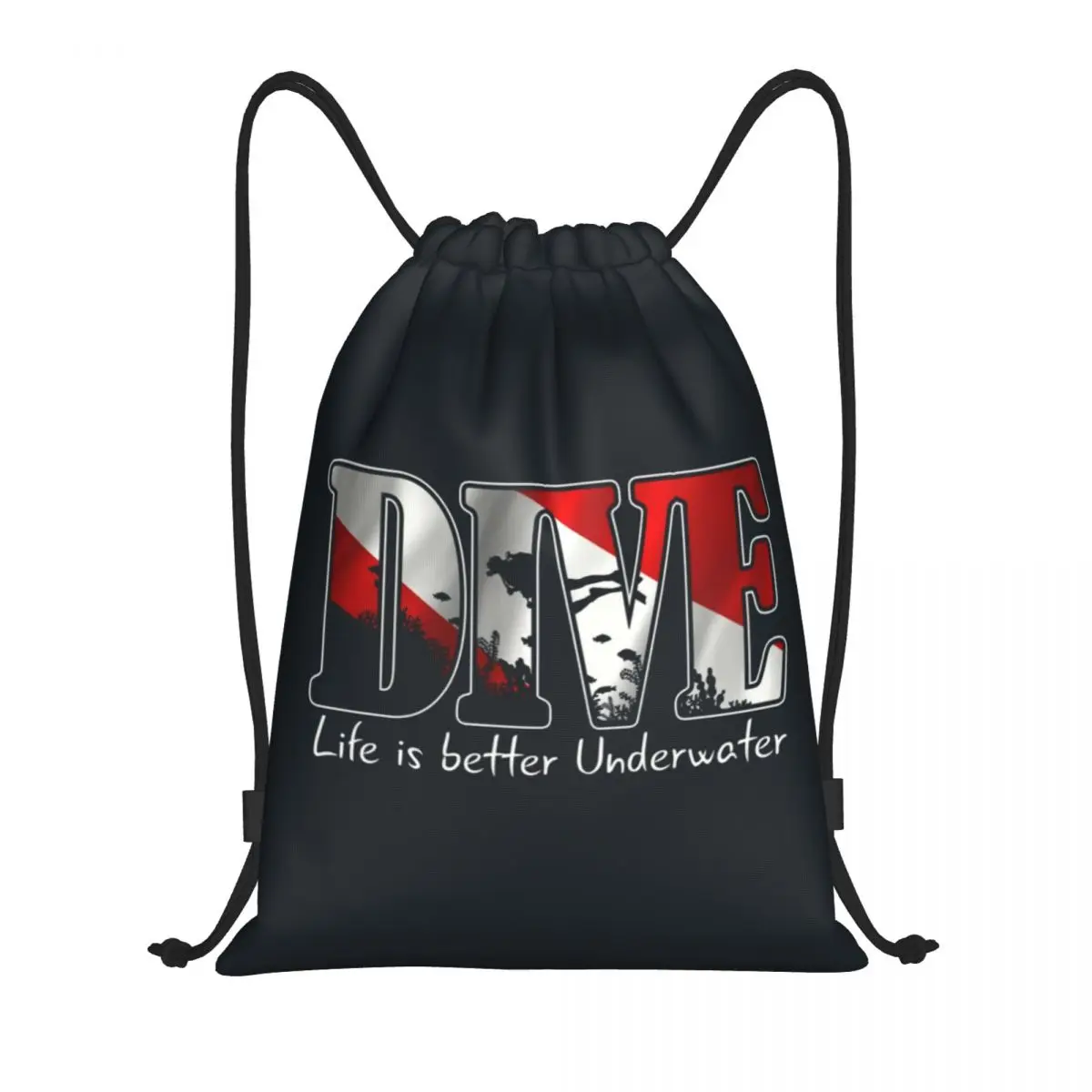 

Custom Scuba Diving Drawstring Bag for Shopping Yoga Backpacks Men Women Life is Better underwater Sports Gym Sackpack