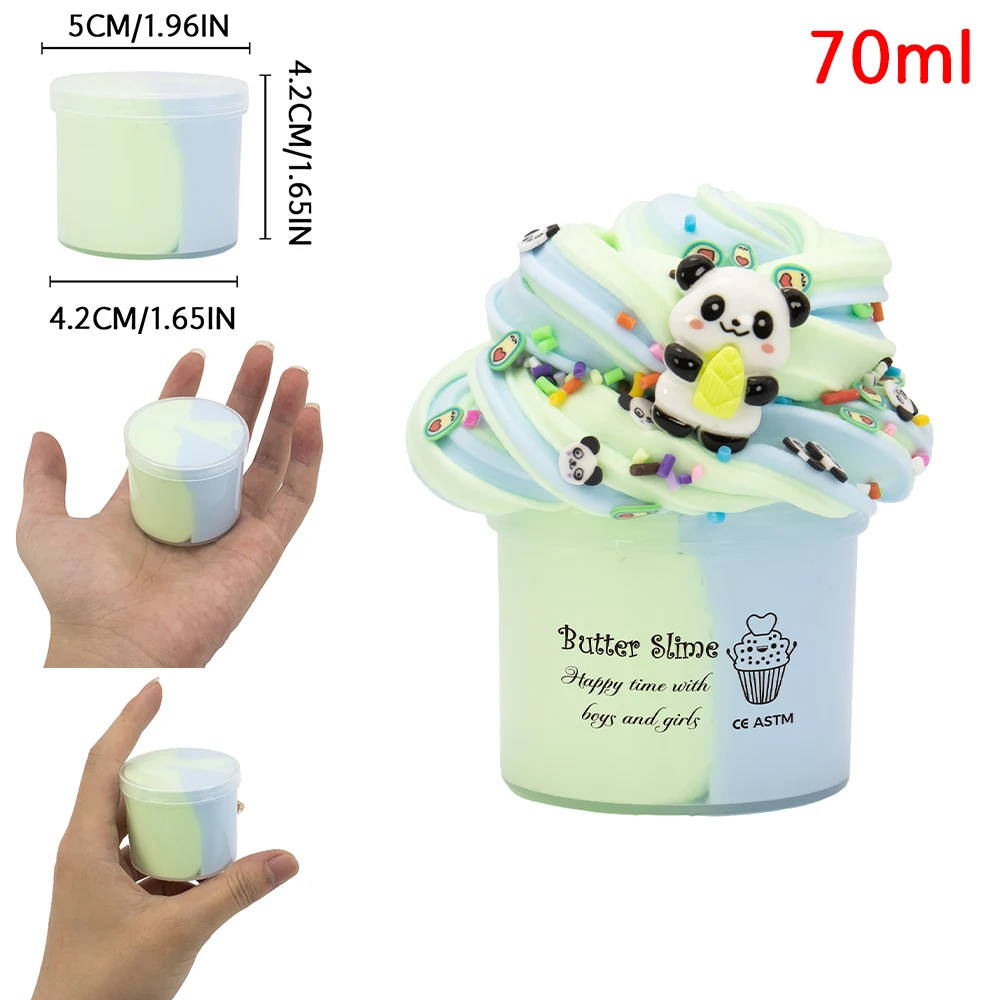 70ml Butter Fluffy Slime Kit Tortoise Panda Dinosaur Decorate Slime Non Sticky Super Soft Sludge Polymer Clay Toys Birthday Gift 3