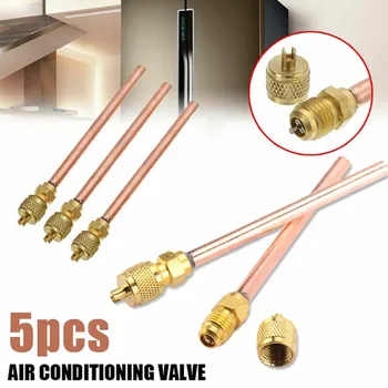 5Pcs/Set Air Conditioner Refrigeration Access Valves 6mm OD Copper Tube Filling Parts Replacements 125mm Home Appliance Parts