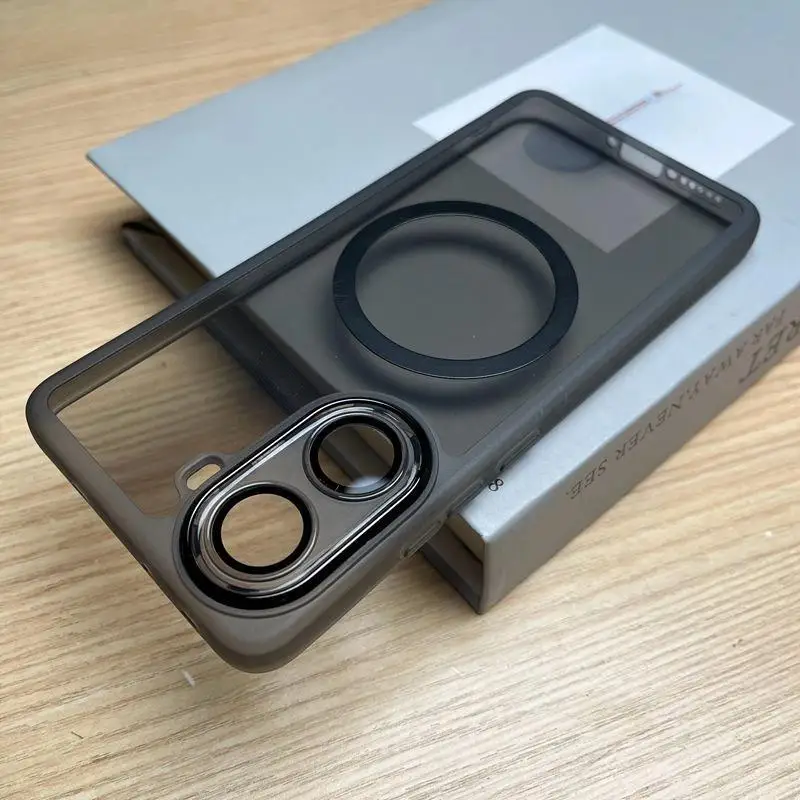 Transparent Magnetic Back Cover Case with Lens Film and Anti-Fall Bumper Protection