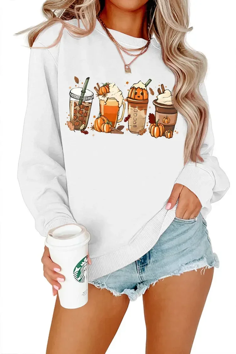 Fall Coffee Sweatshirt Cute Fall Hoodie Thanksgiving Sweatshirt Halloween Hoodies Women Clothes Coffee Lover Pullovers Tops