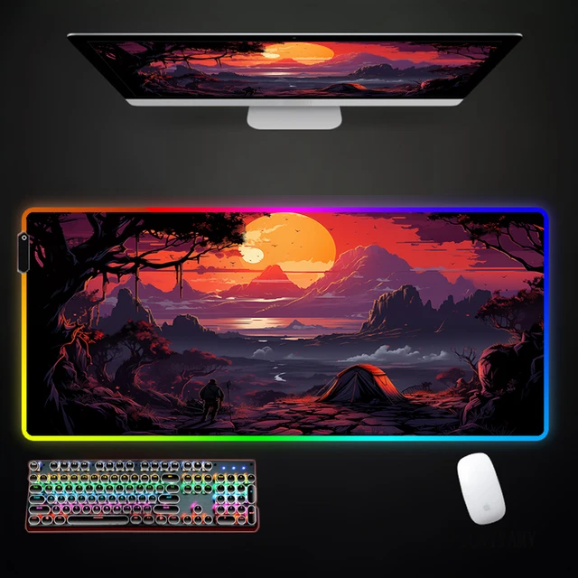 Landscape And Sunset Glow RGB Gaming Mousepads Desk Pad Keyboard Mat LED Gamer Mousepad XL Mouse Pads Luminous Mouse Mats Design