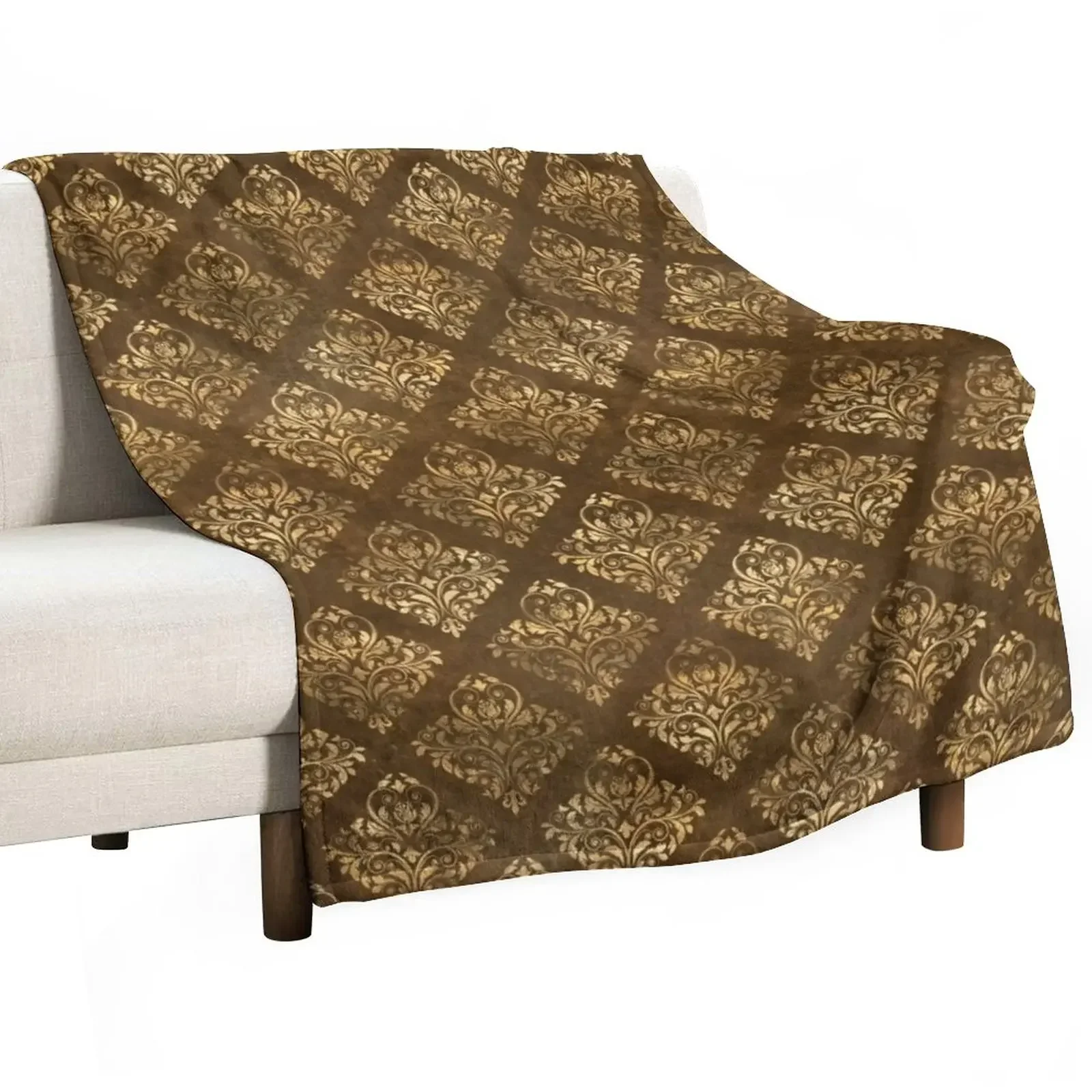 

Gold damask on a brown background Throw Blanket warm winter Quilt valentine gift ideas Plaid Blankets