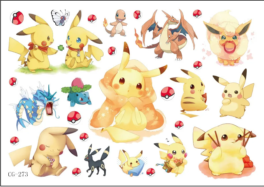 Can choose Pokemon Tattoo Stickers Waterproof Cute Pikachu Sticker Funny  Cartoon Kids Girls Christmas Birthday Gift