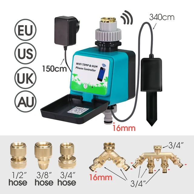 Wifi Garden Water Timer with Soil Humidity Temperature Monitor Wireless Bluetooth-compatible Controller Smart Sensor Waterproof 4