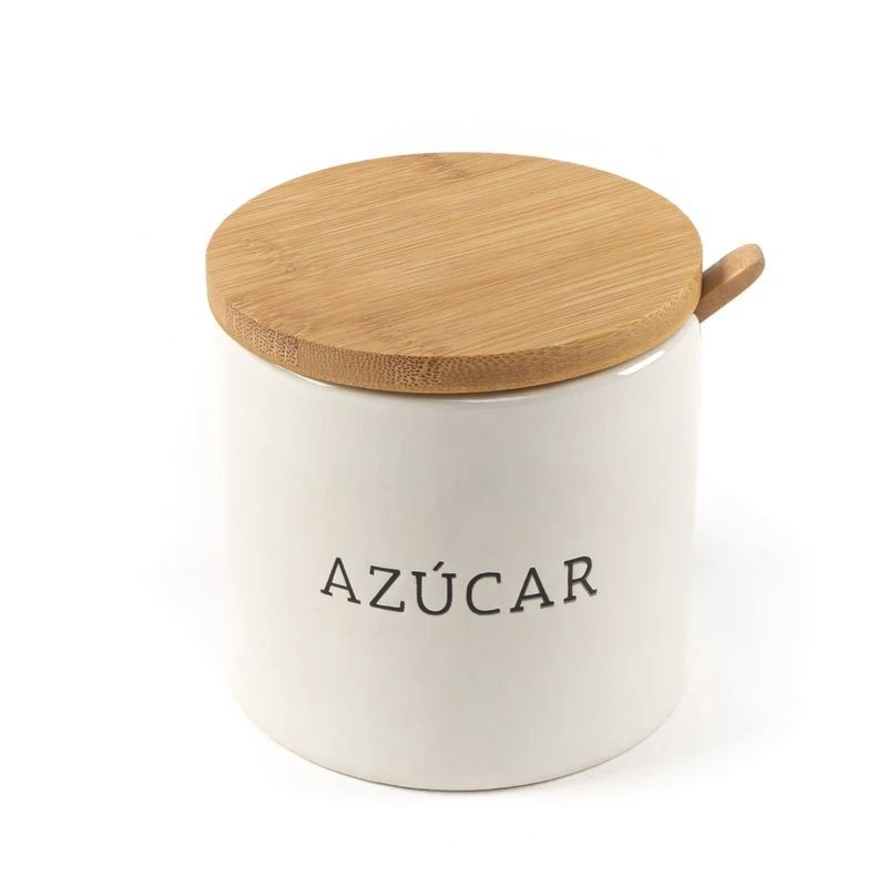 Saleros y Azucareros Azucarero cocina blanco minimalista ceramica con tapa  madera extraible 120112 - AliExpress