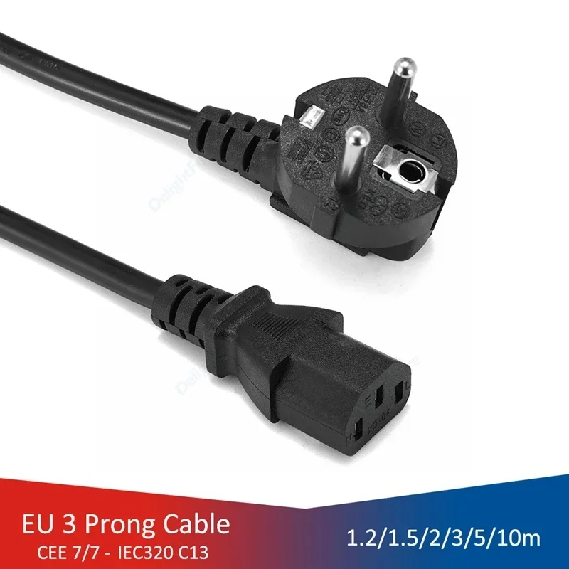 EU Power Cord Euro Plug IEC C13 Power Adapter 2m 3m 10m Power Supply Cable For Desktop PC Comnputer Monitor Printer TV Projector