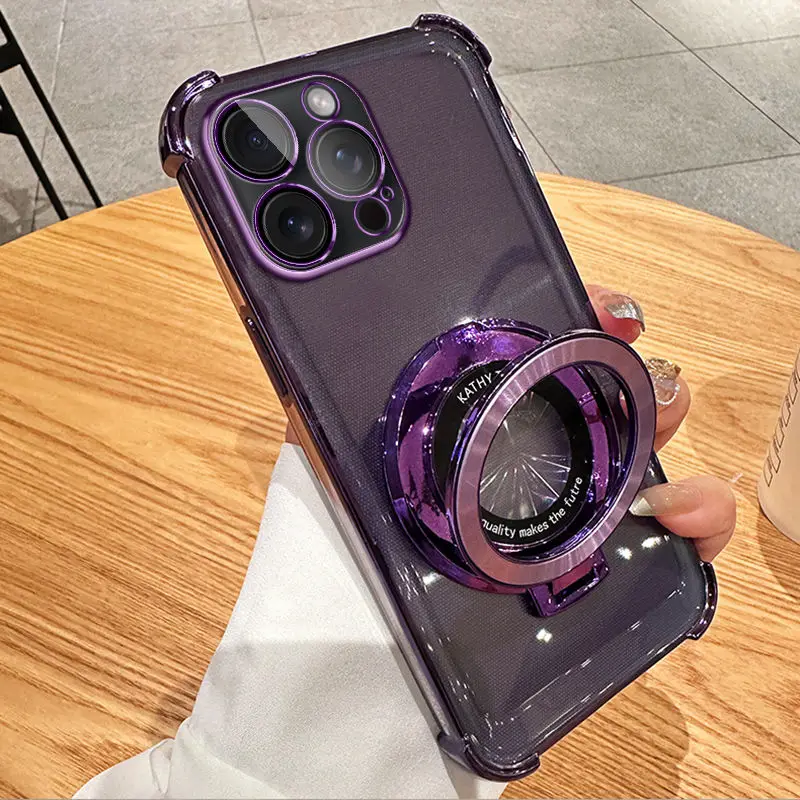 Electroplated Anti-Drop Transparent Bracket TPU Phone Case