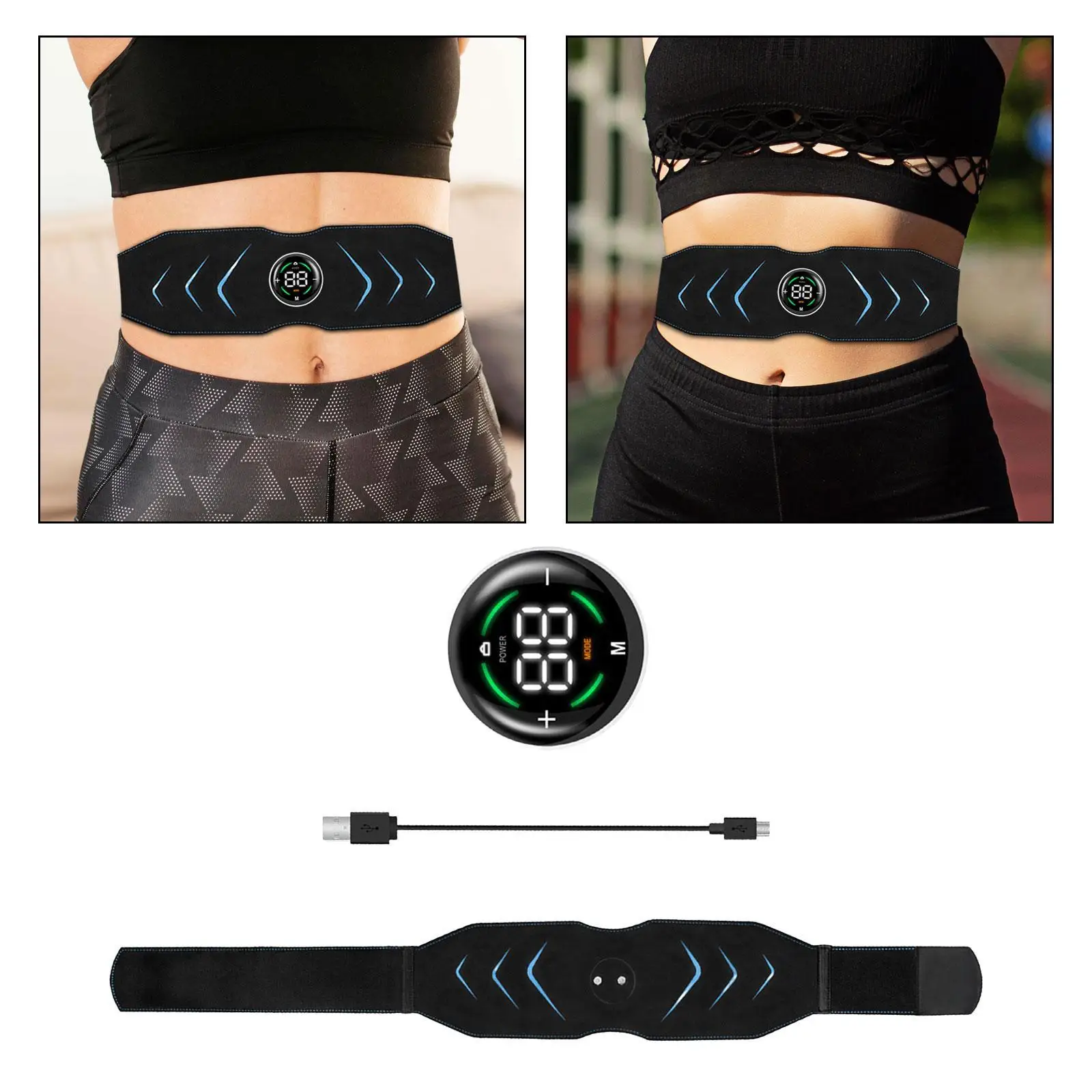 Ab Stimulator Belt USB Abdominal Muscle Toner for Fitness Home Gym Sports