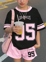 Ensemble décontracté pour enfants à manches courtes, nouveau style été 2026, motif imprimé numérique streetwear, style sport Y2K, haut décontracté à col rond 4
