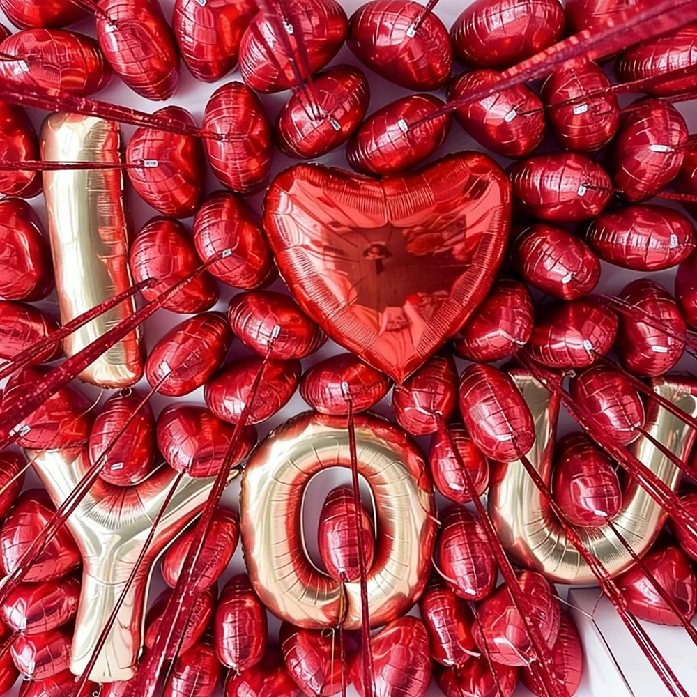 12 Stück herzförmige Folienballons, 45,7 cm, rot, cremefarben, beige, Liebesherz, Folienballons für Valentinstag, Hochzeit, Geburtstag, Party-Dekoration – Detail 14