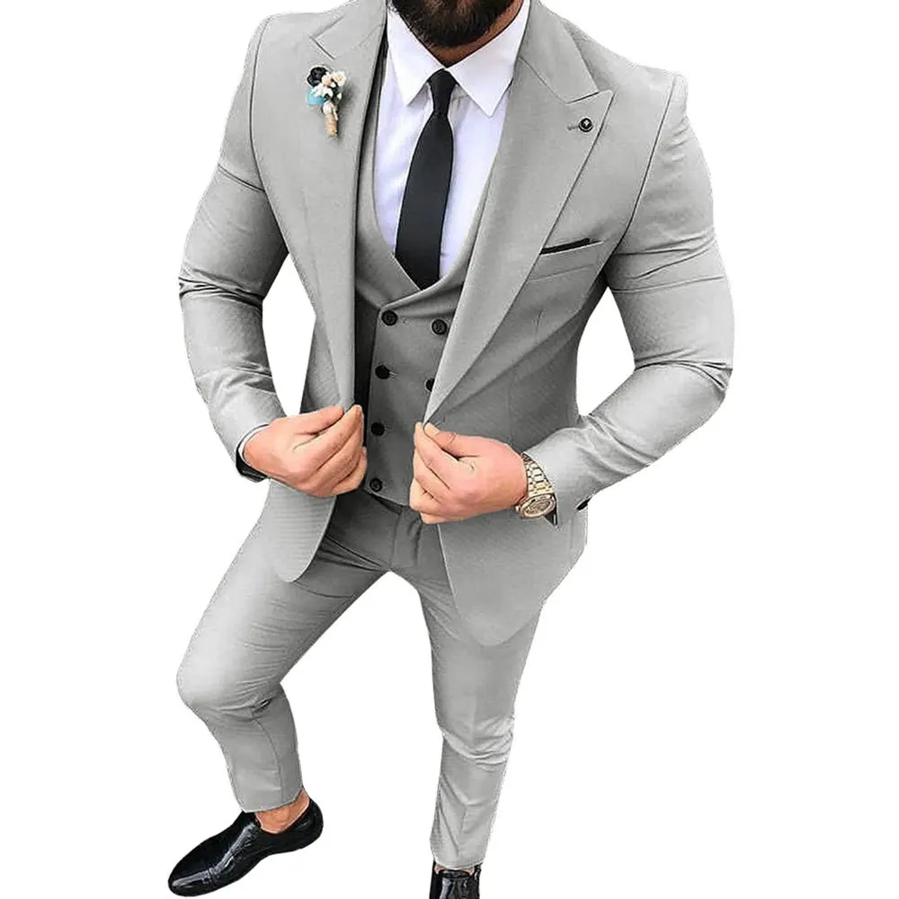 

( Jacket + Vest + Pants ) Boutique Fashion Men's Casual Business Suit High-end Social Formal Suit 3 Pcs Suits Set Groom Wedding