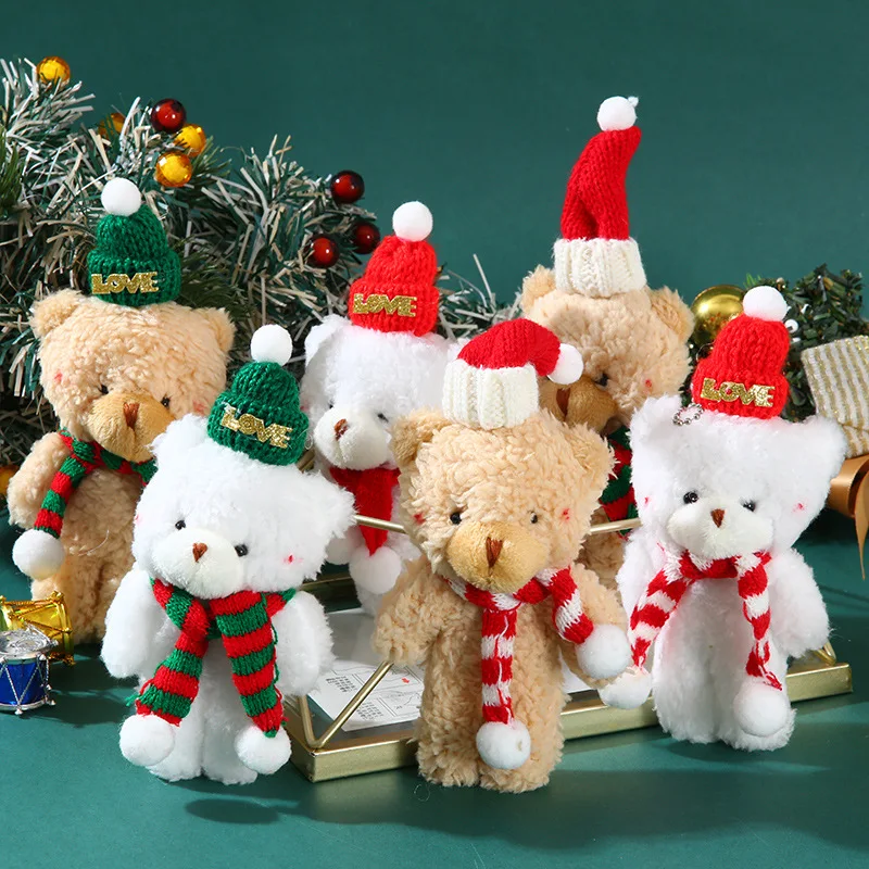 12 Stück Weihnachts-Mini-Stoffbären, große kleine Kuscheltiere, Schlüsselanhänger für Geburtstag, Weihnachten, Party, Dekorationen, Basteln
