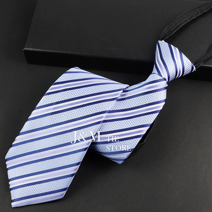 Männer Krawatte Reißverschluss Faule Krawatte Mode Blau Gestreiften 8 cm Krawatten Business Für Mann Gravatas Bowtie Herren Hochzeit Hemd Zubehör – Detail 6
