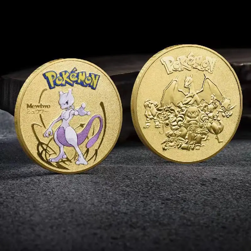Pokemon Cards Animation Game Cards Anime Cards Anime Trading Cards Collectible Cards Pokemon Toys Gold Pokemon Coins Metal Mewtwo Coins Anime Commemorative Coin Charizard Pikachu Golden Pokemon Cards Round Metal Coin Toys