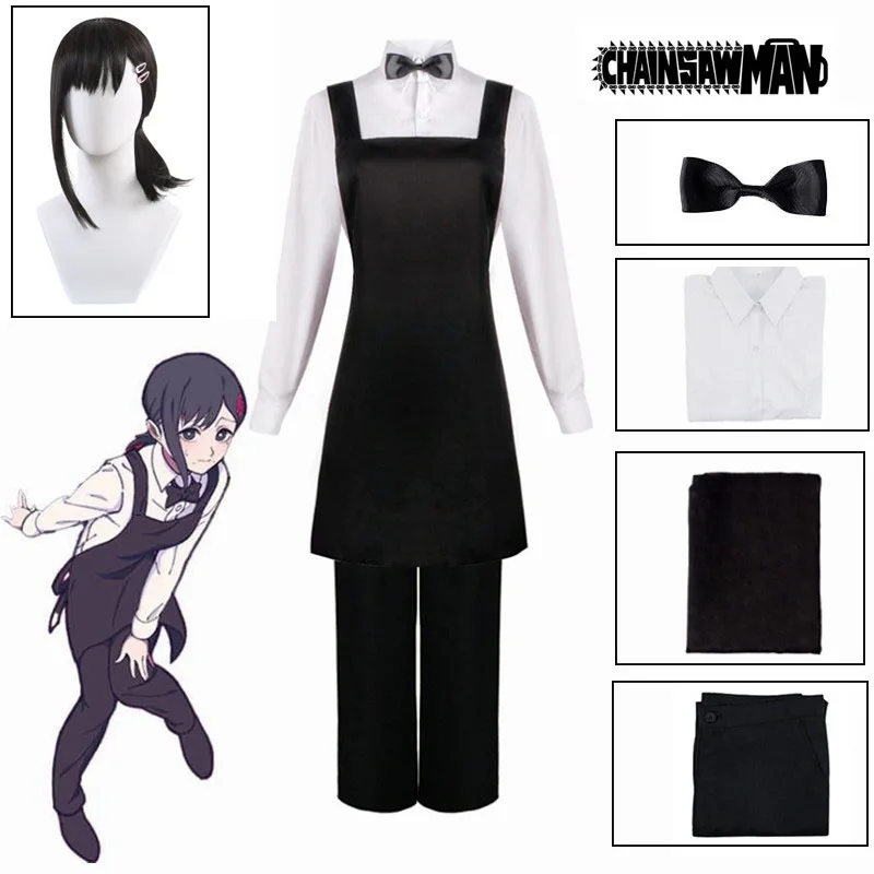 

Kobeni Higashiyama Cosplay Costume Anime Chainsaw Man Season 2 Black Wig Hairpins Waiter Waitress Uniform Devil Hunter Outfit