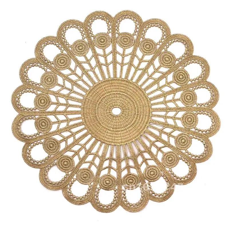 

1Pcs Hollow Coffee Cloth Round Shape Lace Fabric Embroidery Water-Soluble Flower Table Cloth