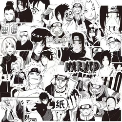 Anime NARUTO Black & White Graffiti Sticker Set - Cool DIY Decals for Phone, Skateboard, Notebook, and More (65PCS)