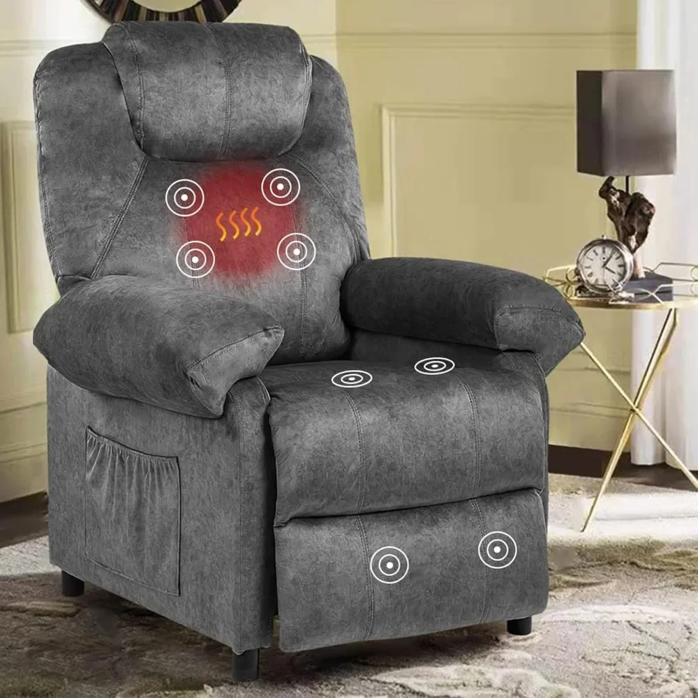 Overstuffed Massage Recliner Chair Living Room Chairs for Adults Fabric Manual Small Recliner with Heating Push Back
