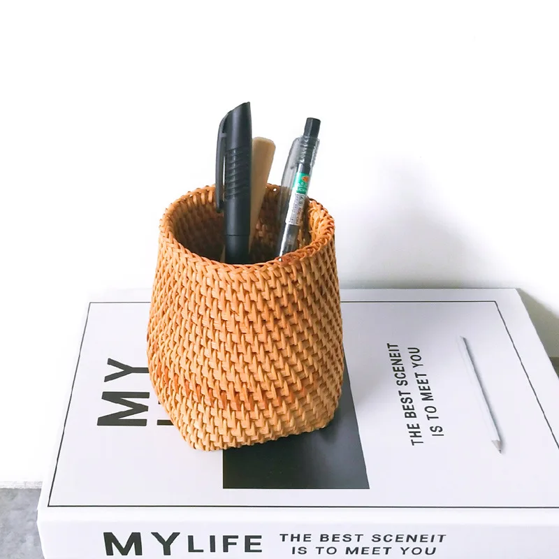 Handmade Rattan Storage Box Cosmetic Pen Holder Tea Ceremony Accessories Tableware Storage Decoration Household Storage Basket 4