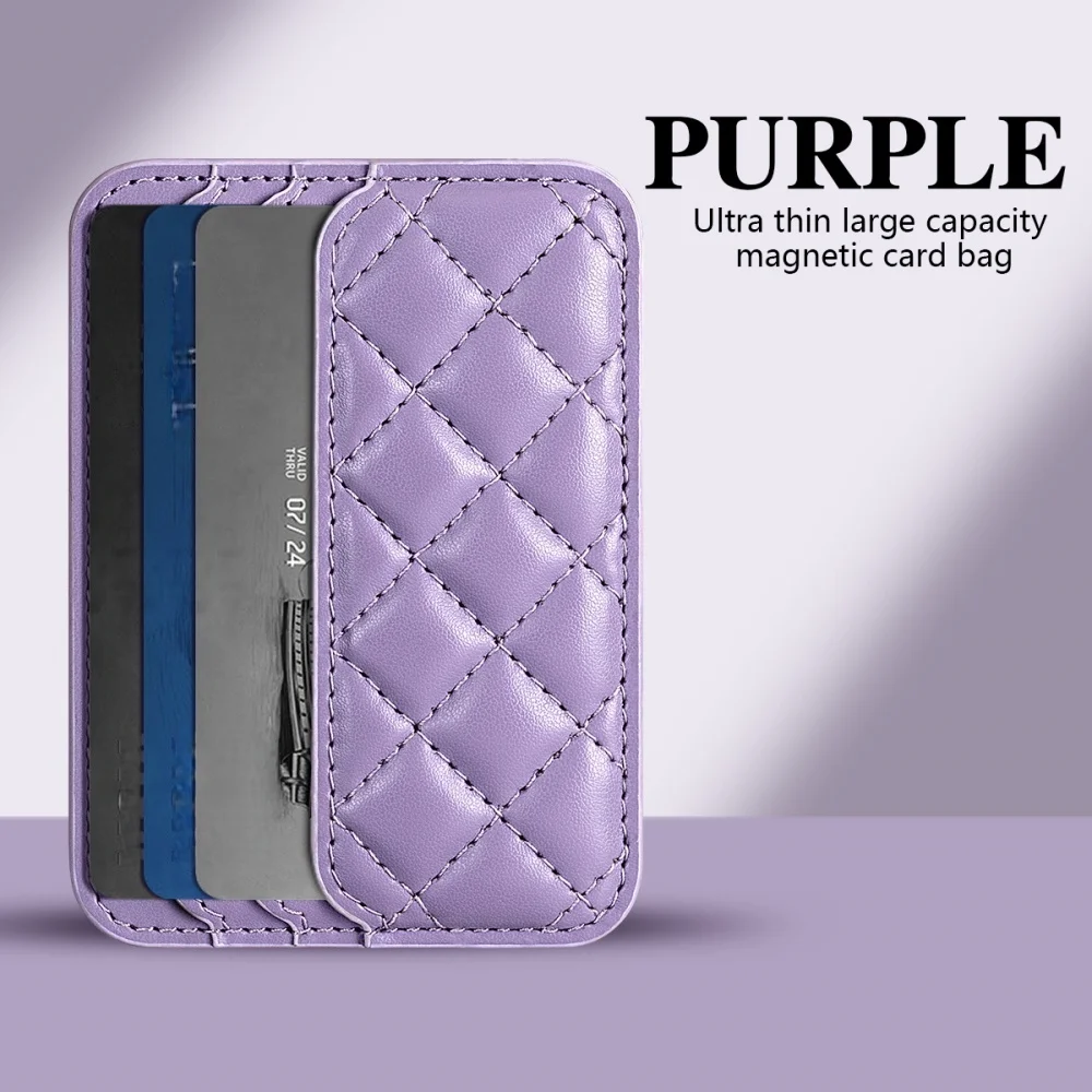 Grid Lined Magnetic Leather Wallet Case with Card Holder and Magnetic Closure