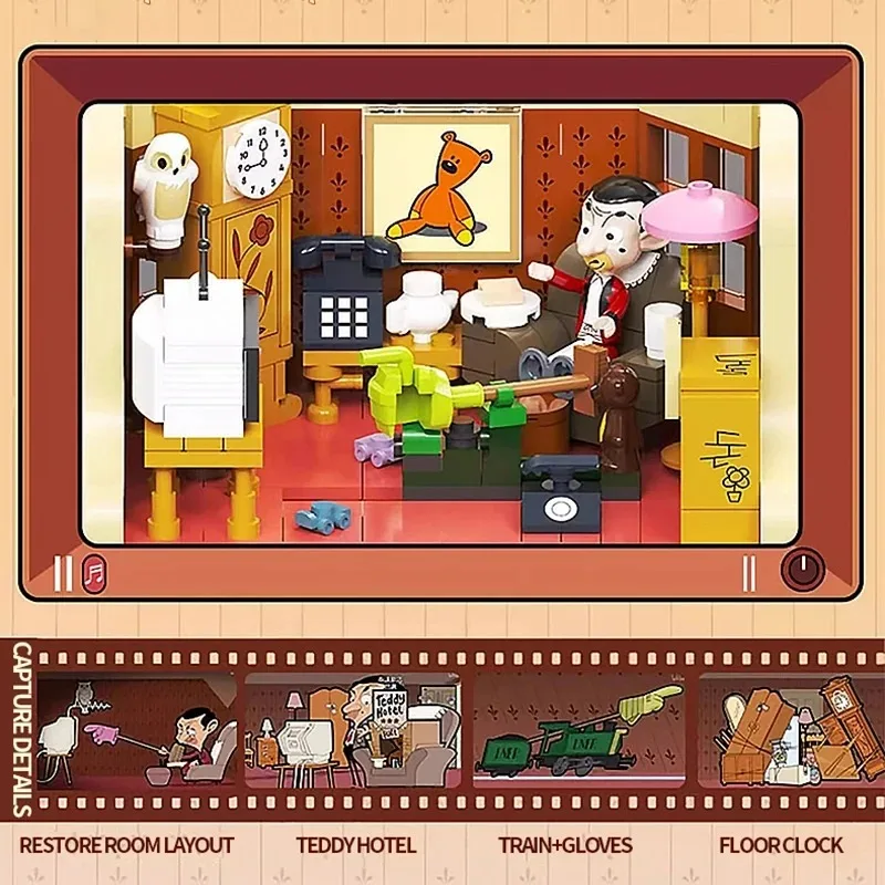 AREA-X Cartoon Animation Kawaii Mr.Bean Home Scene Building Blocks