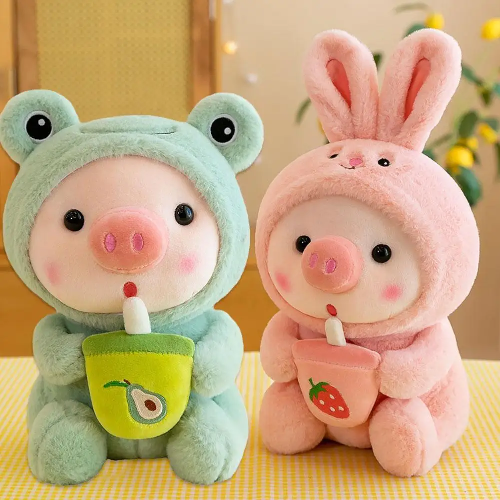 

25cm Kawaii Bubble Tea Pig Plush Toy Stuffed Animal Bunny FrogTiger Pillow Milk Tea Boba Cup Plushie Doll Kids Birthday Gifts