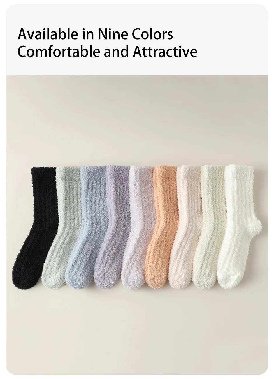 5 Paar Damen Herbst/Winter einfarbig einfache süße Korallen-Samt-Haussocken Schlafsocken mit dicker Samt-Wärme-Mittelsocken – Detail 3