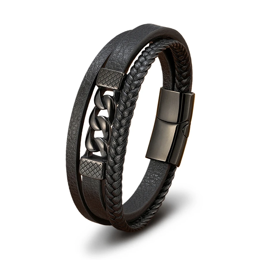 XQNI männer Leder Armband Neue Mode Hand-gewebt Seil Multi-schicht Kombination Zubehör Edelstahl Männlichen Schmuck Geschenk – Detail 11