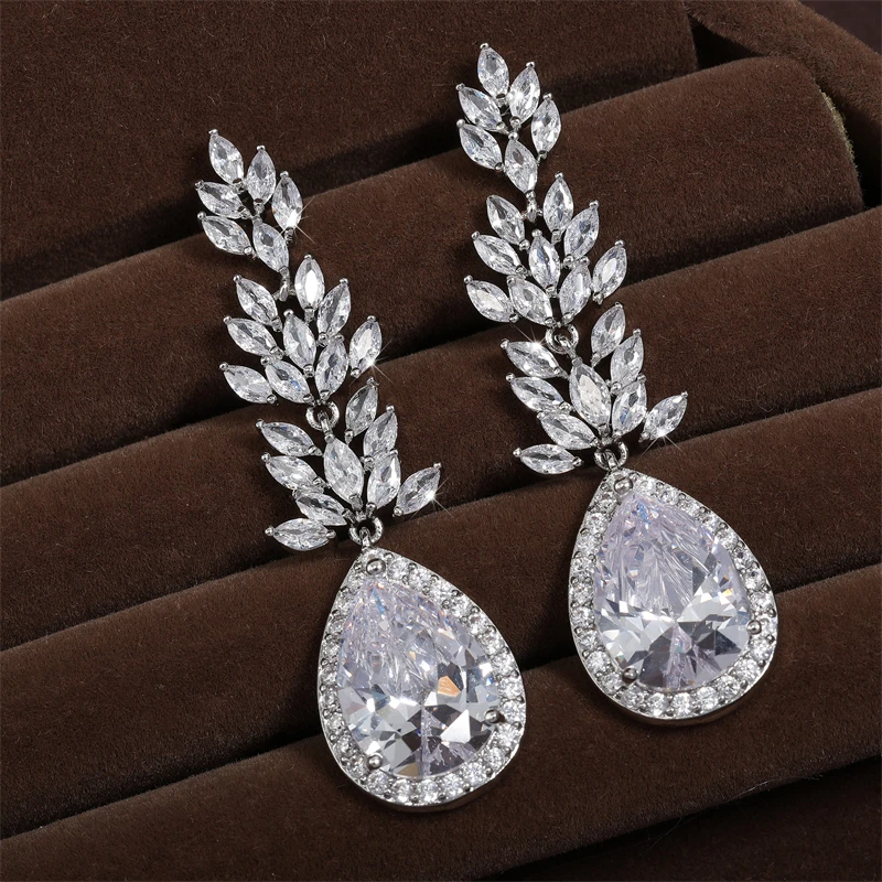 Linear Earrings 43 Cz Diamond Sterling Silver Cubic Zirconia Pear