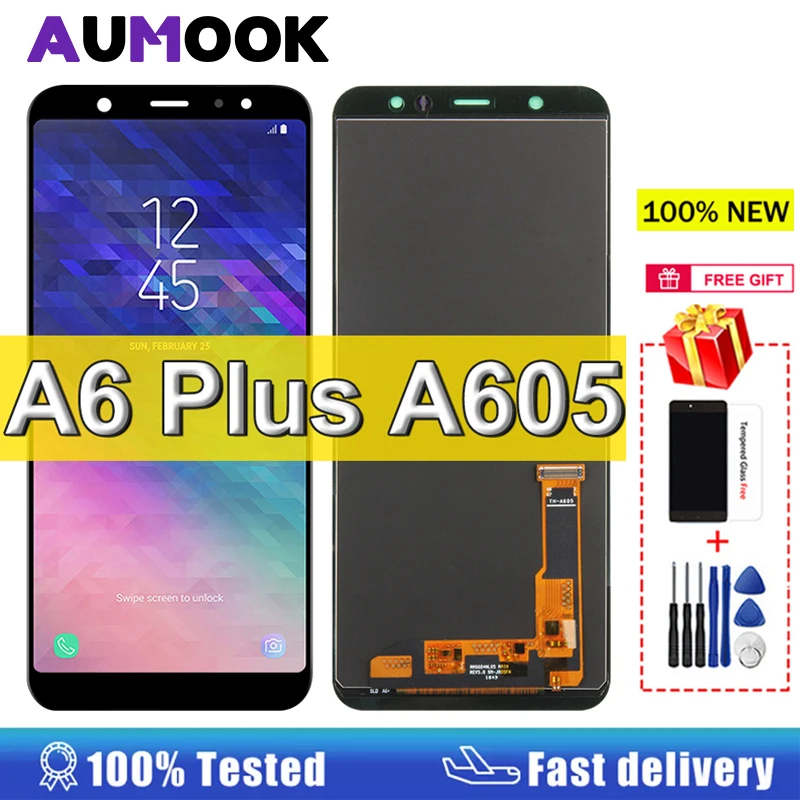 Дисплей AMOLED 6,0 дюйма для Samsung Galaxy A6 Plus 2018, ЖК-дисплей с сенсорным экраном и дигитайзером в сборе для Samsung A6 + ЖК-экран
