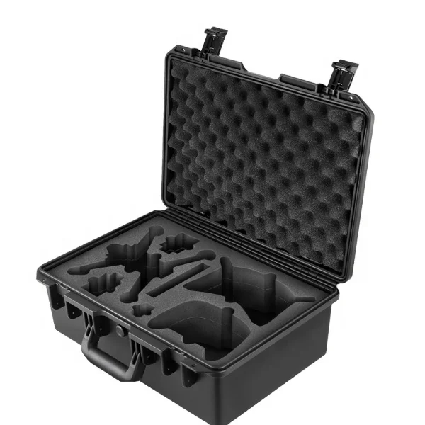 Mallette rigide professionnelle pour drone DJI FPV DPC087, vue de côté montrant les charnières renforcées.