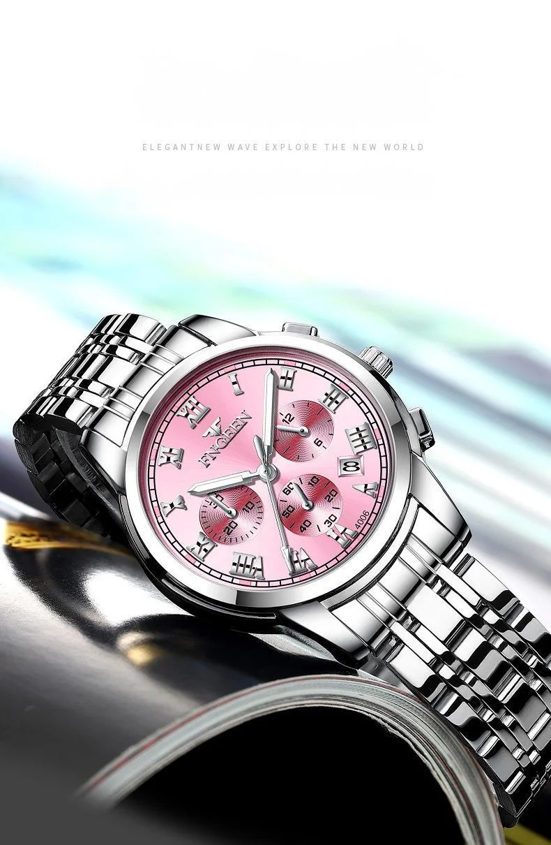Relógio de quartzo masculino cronógrafo com pulseira de aço_voghion.com