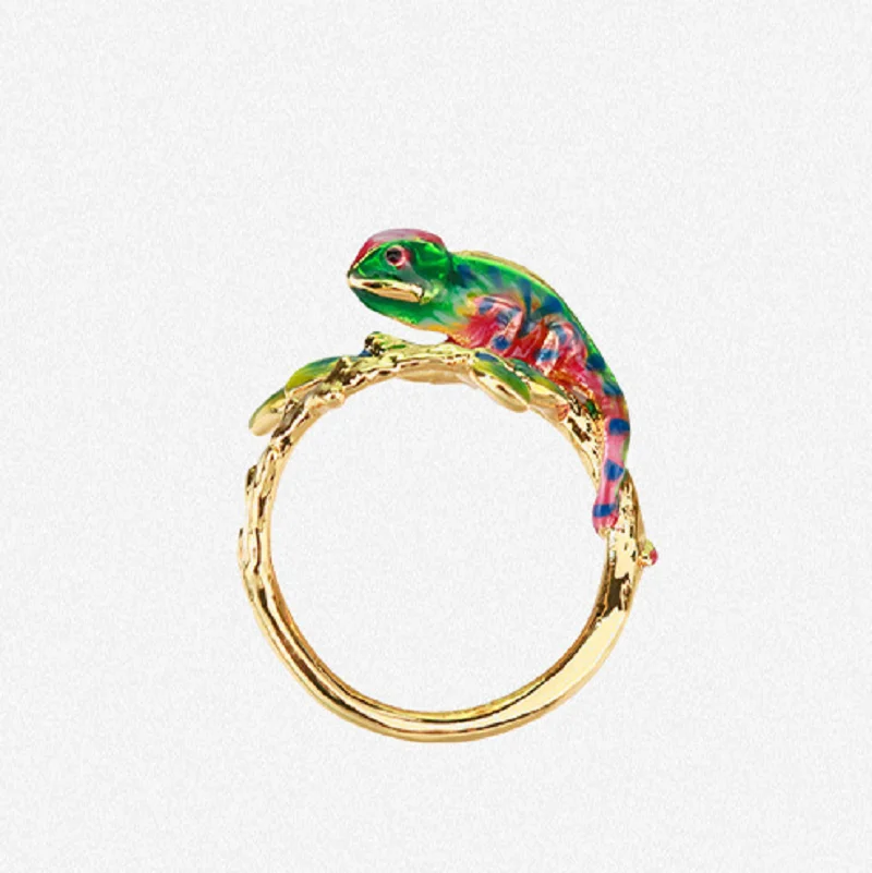 

12pcs/Lot Wholesale Adjustable Enamel Lizard Ring Cabrite Gecko Chameleon Anole Iguana Reptile Jewelry