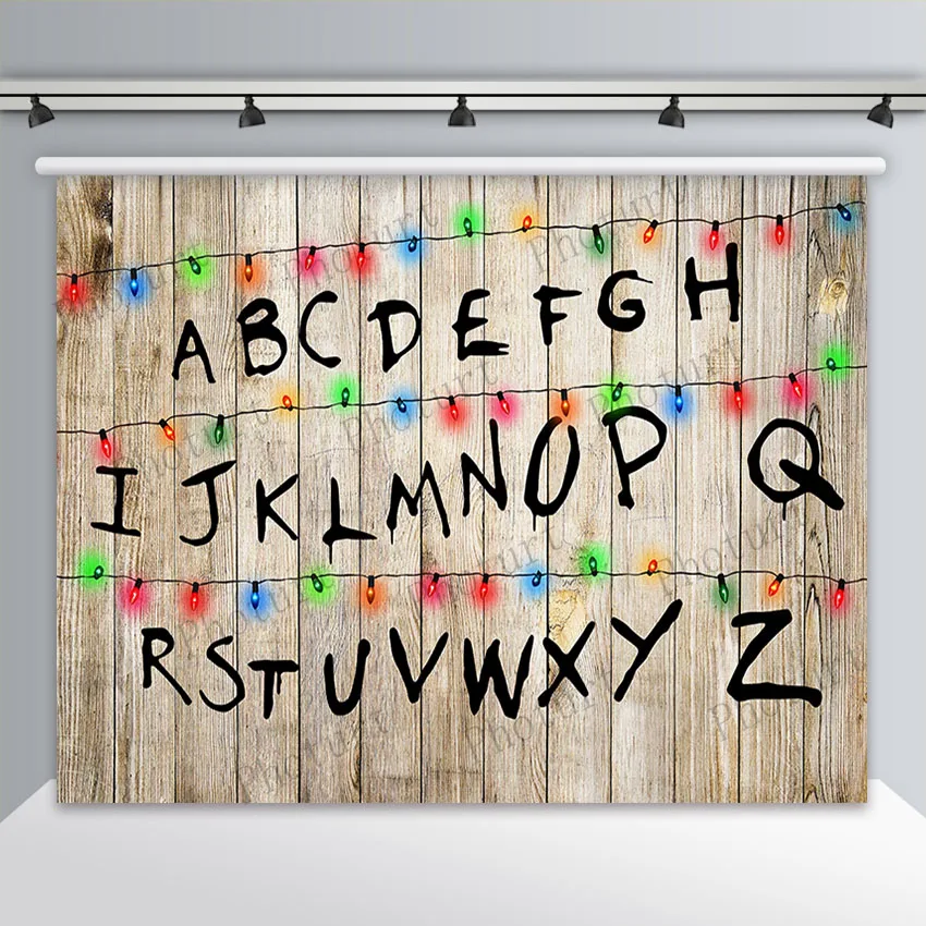 Fondo de fotografía de vinilo con letras del alfabeto para fiesta de cumpleaños, decoración navideña, luces de fondo, accesorios para cabina de fotografía