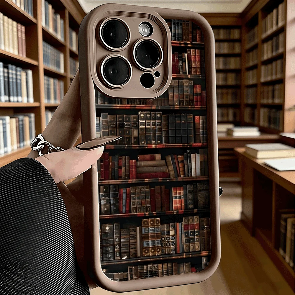 Vintage Bookshelf Design Soft Shockproof Anti-Fall Protective Case