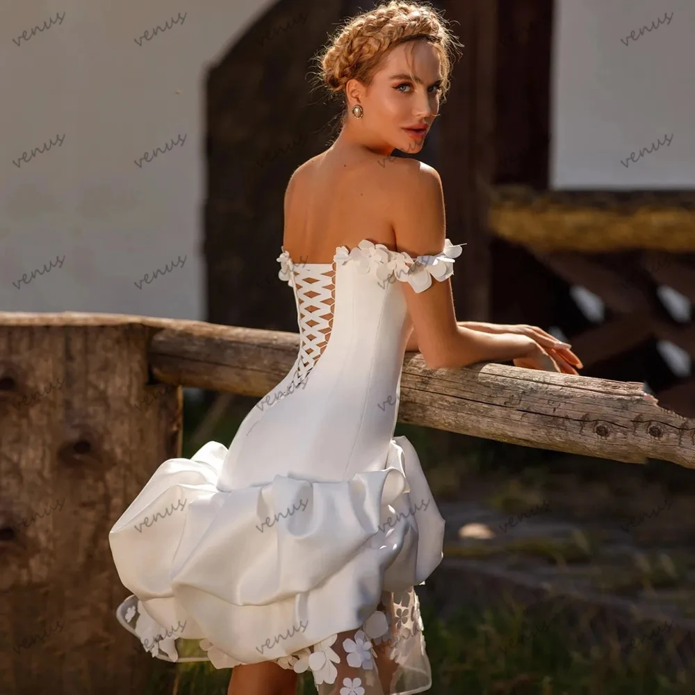 Pretty Wedding Dresses Elegant Bridal Gowns Knee-Length Robes For Formal Party Off The Shoulder Vestidos De Novia Customized 2